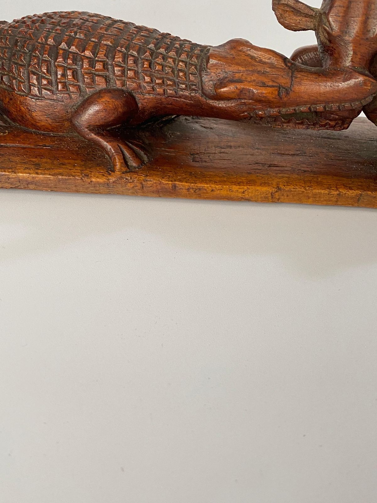 Wood Sculpture Representing A Crocodile And A Bull Fighting In Wood France 1930 photo Art