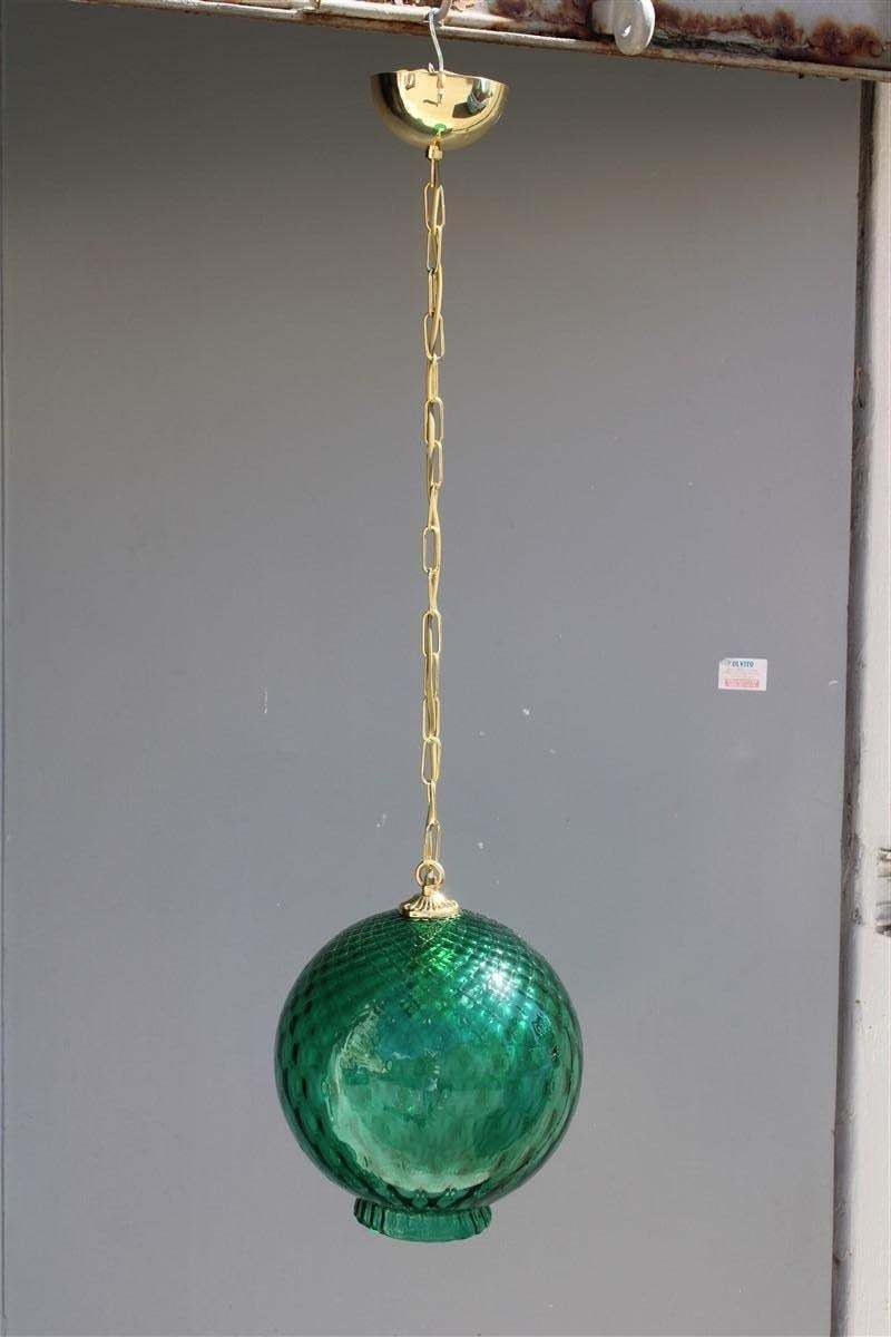 Round Green Lantern Italian Design Murano Glass Brass Parts Venini, 1950s photo furniture