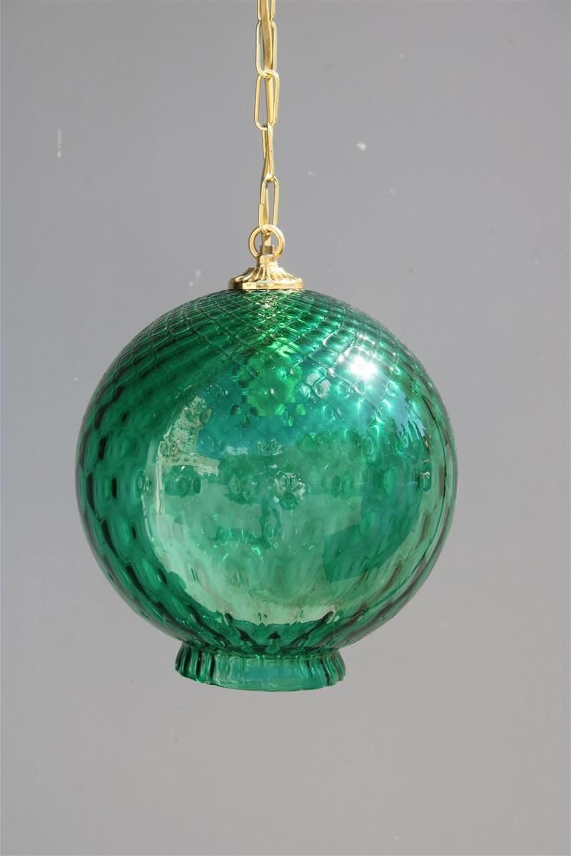 Round Green Lantern Italian Design Murano Glass Brass Parts Venini, 1950s photo for sale