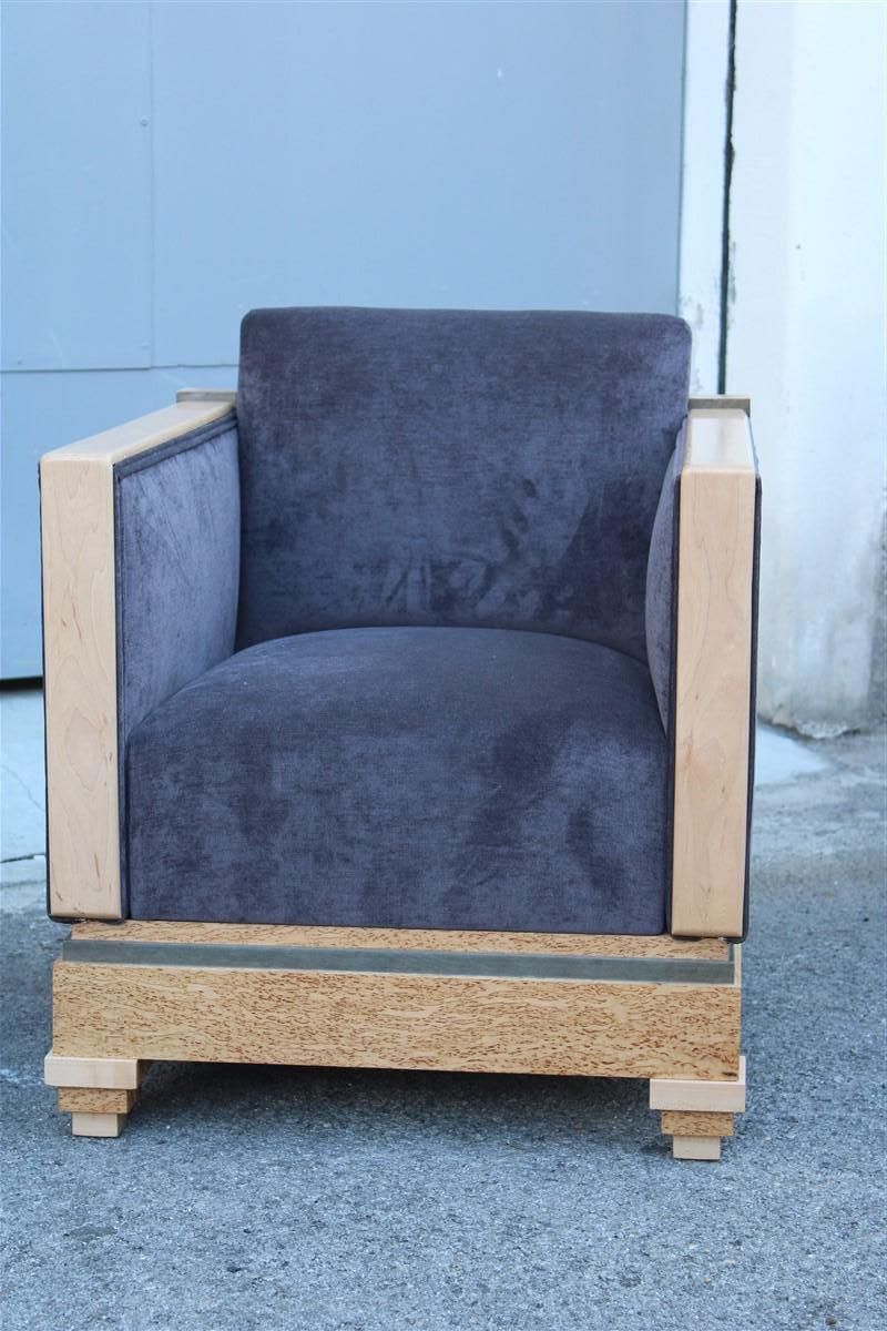 Art Decò Cockpit Armchairs In Maple Birch Burl 1930 Gray Velvet Italian Design photo vinterior
