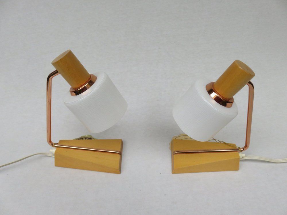 Bedside Table Lamps In Copper And Glass From Temde, 1960s, Set Of 2 photo furniture