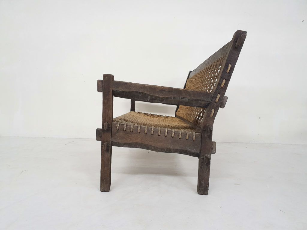 Unieke Massief Eiken Bank Met Touwbekleding, Nederland, Ca. Jaren 1960 photo for sale