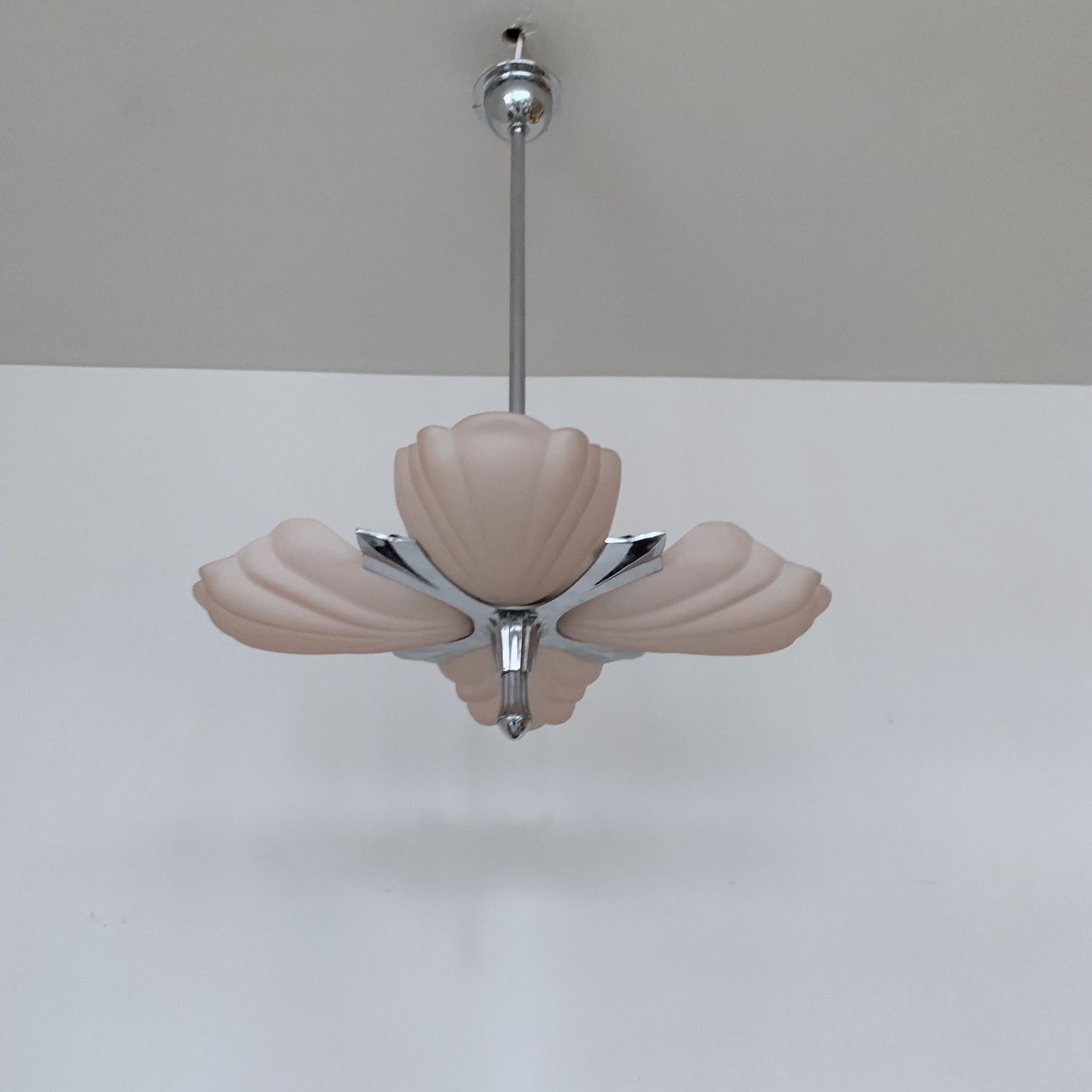 French Chrome Uplighter With Frosted Pink Scallop Shades photo furniture