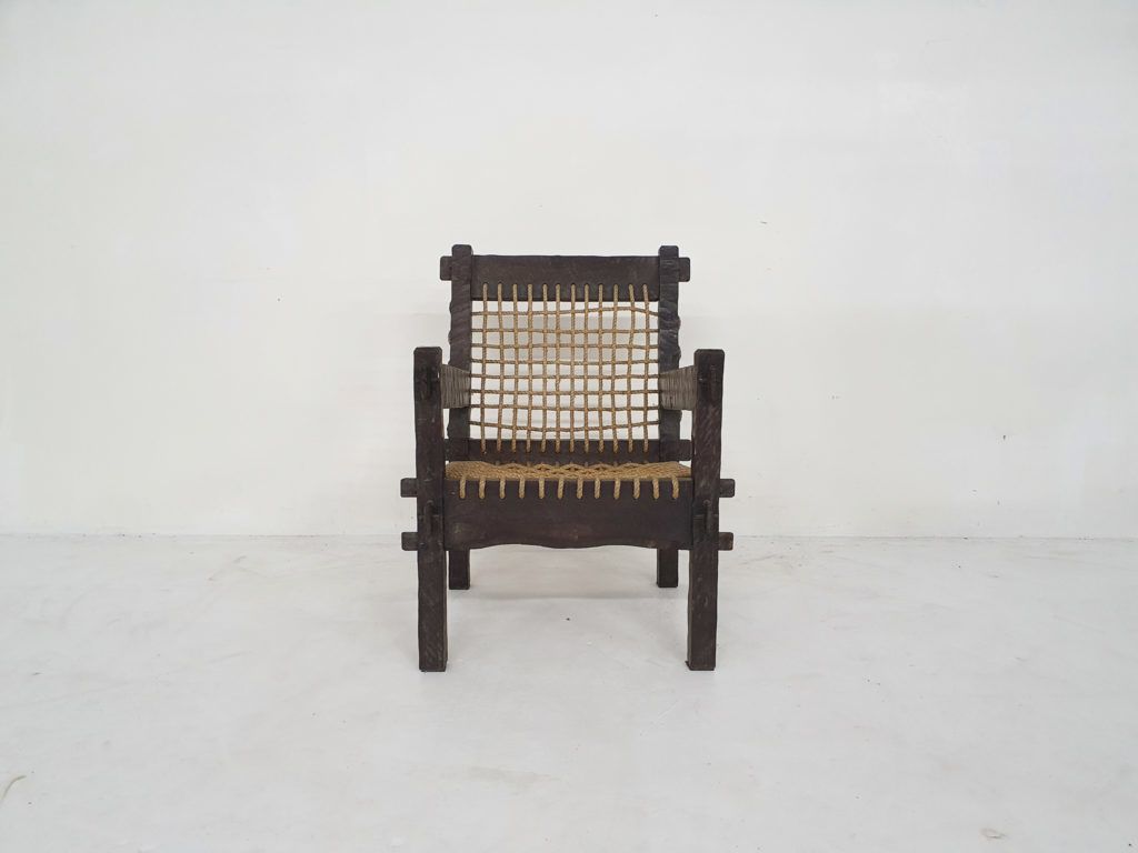 Unieke Loungestoel Van Massief Eiken En Touw, Nederland, Ca. Jaren 1960 photo for sale
