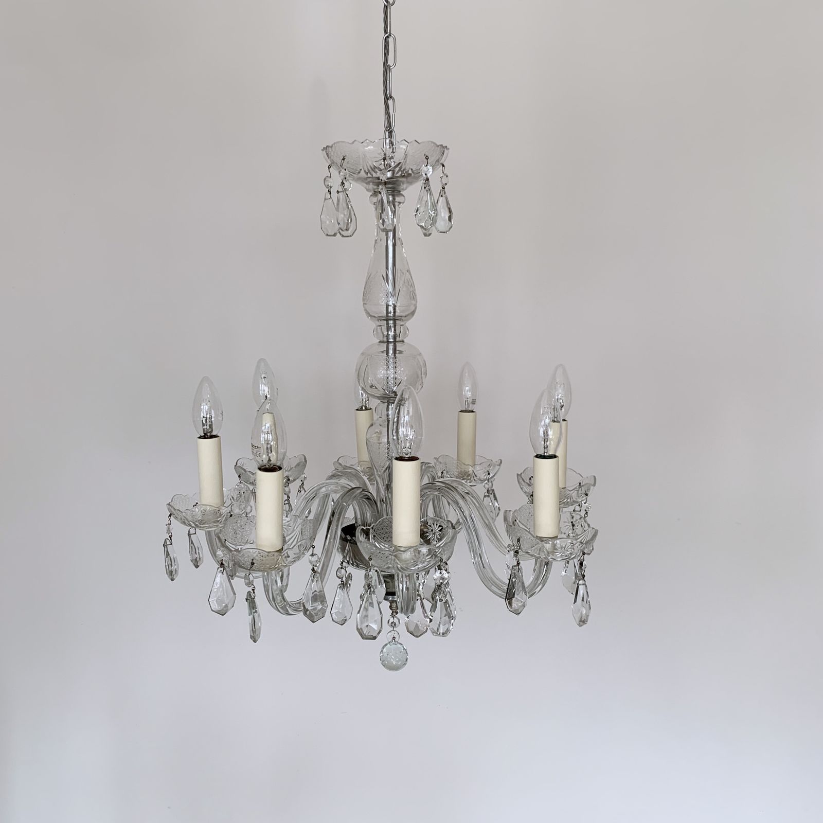 Large French Glass Swan Neck Chandelier With Cut Glass Details photo Lighting