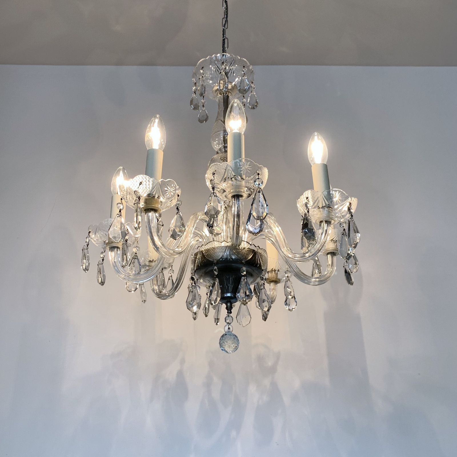 photo for sale Large French Glass Swan Neck Chandelier With Cut Glass Details