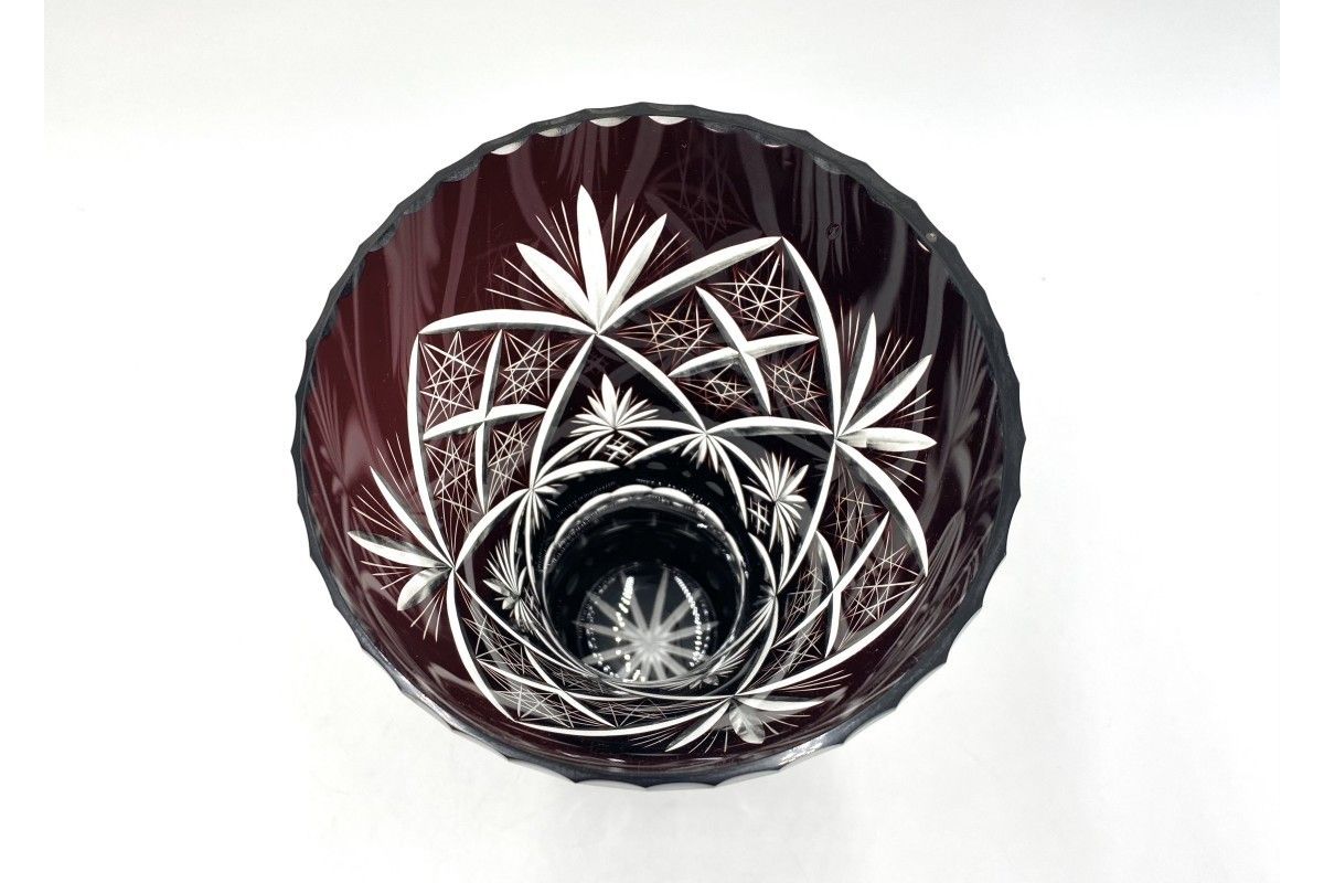 Burgundy Crystal Vase Poland 1960s photo for sale