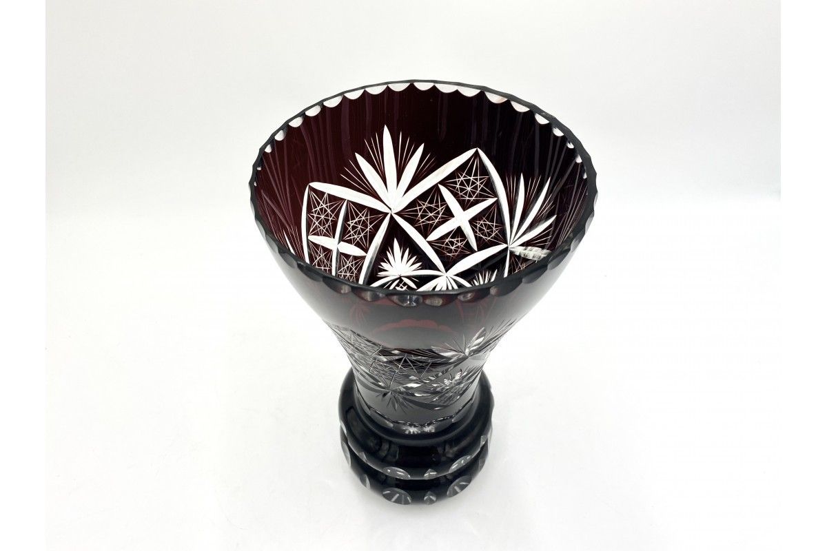 Burgundy Crystal Vase Poland 1960s photo Home Decor
