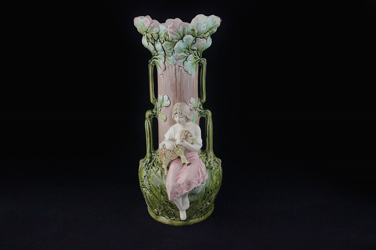 photo furniture Pair Of Vases With Reliefs Of Children And Foliage In Art Nouveau Style, Early 20th Century