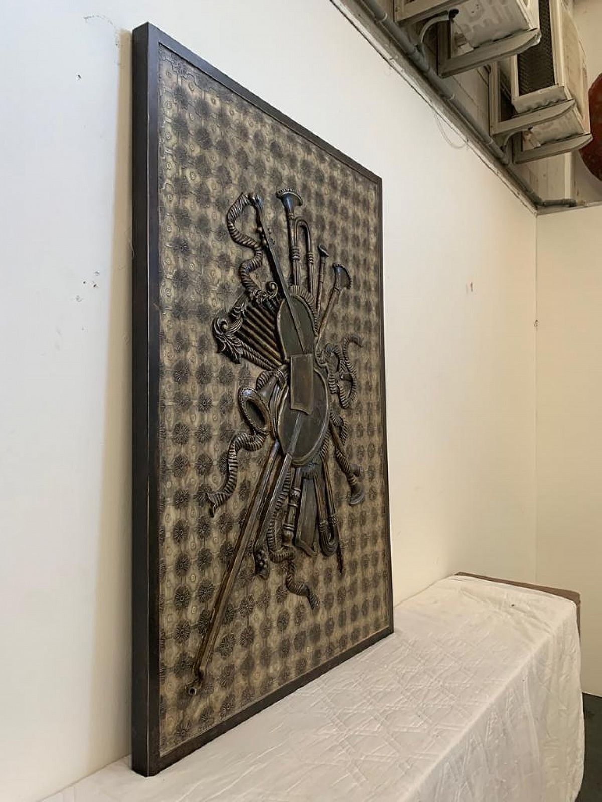 photo for sale Decorative Panel In Carved Resin On Wood By Lam Lee, 1990s