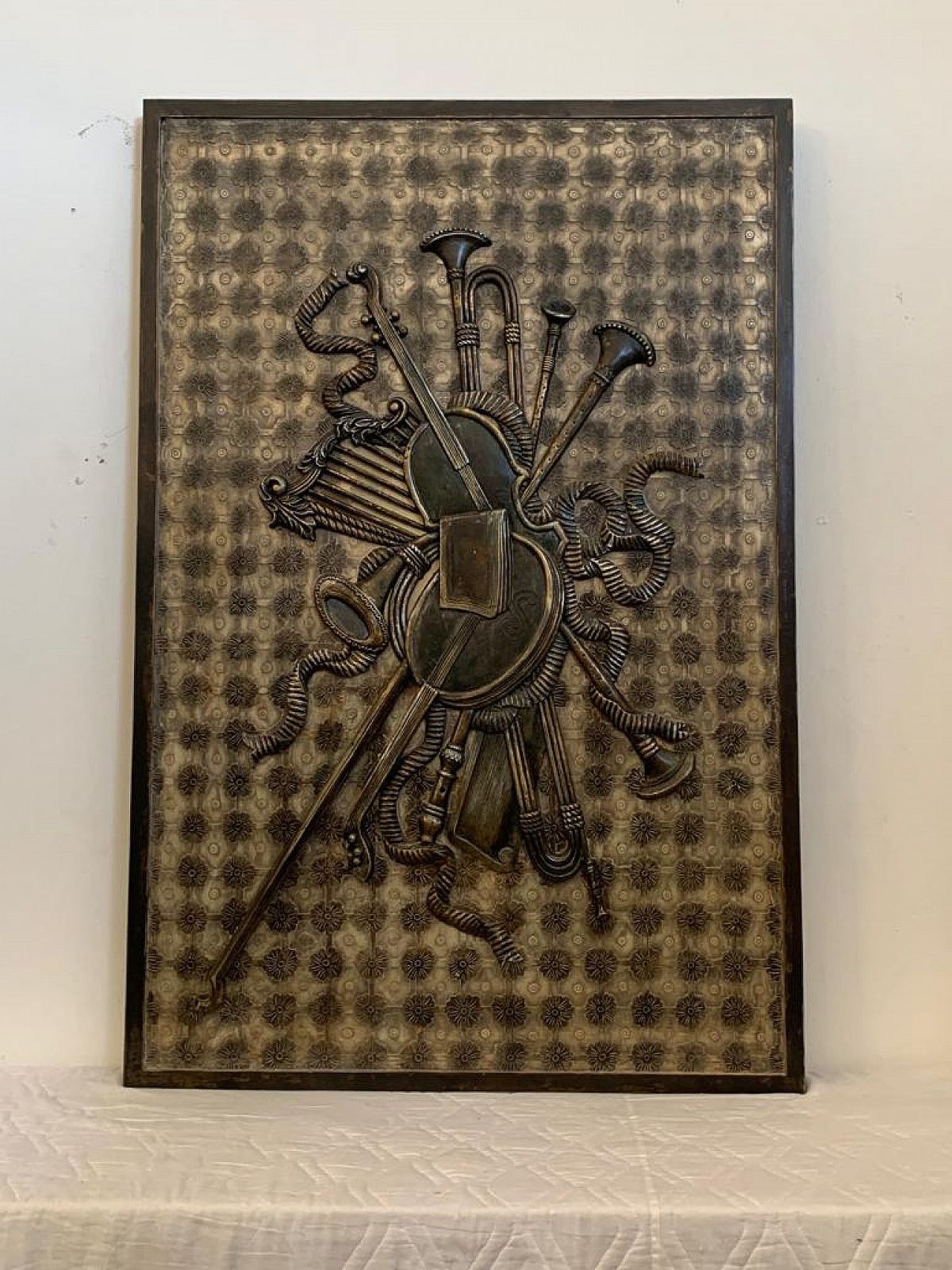 Art Decorative Panel In Carved Resin On Wood By Lam Lee, 1990s photo