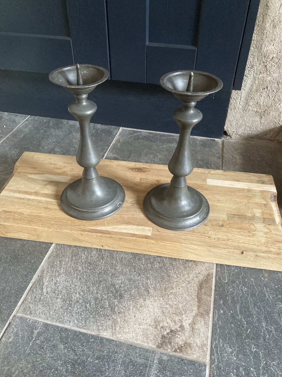 Pair Of Pewter Candlesticks/Spikes photo for sale