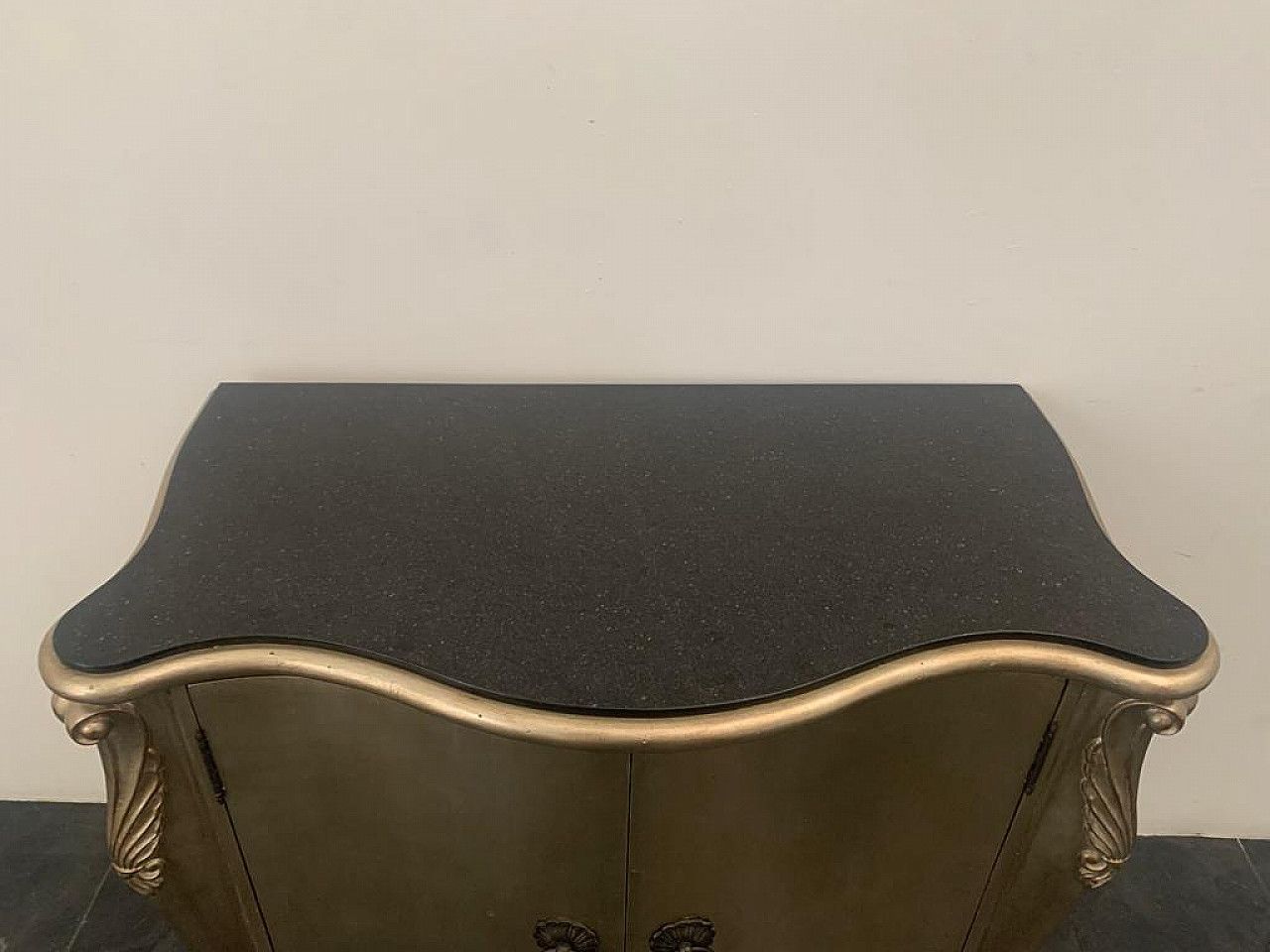 Louis XV Style Sideboard In Silvered Wood With Marble Top, 1980s photo vintage