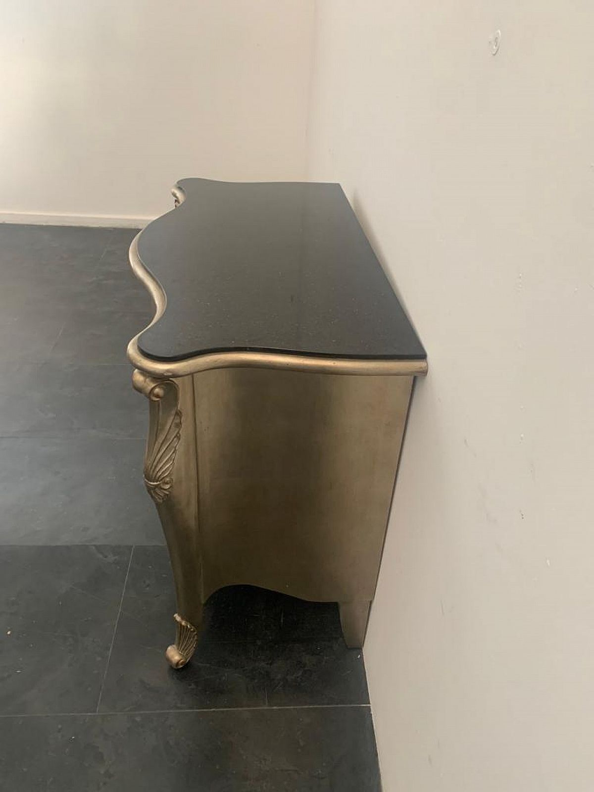 photo furniture Louis XV Style Sideboard In Silvered Wood With Marble Top, 1980s