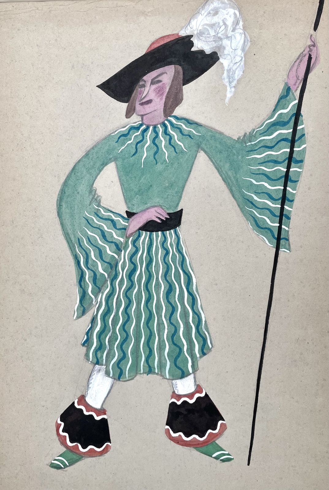 John Dronsfield   20th Century British Theatrical Costume Design Of A Man Holding A Staff
