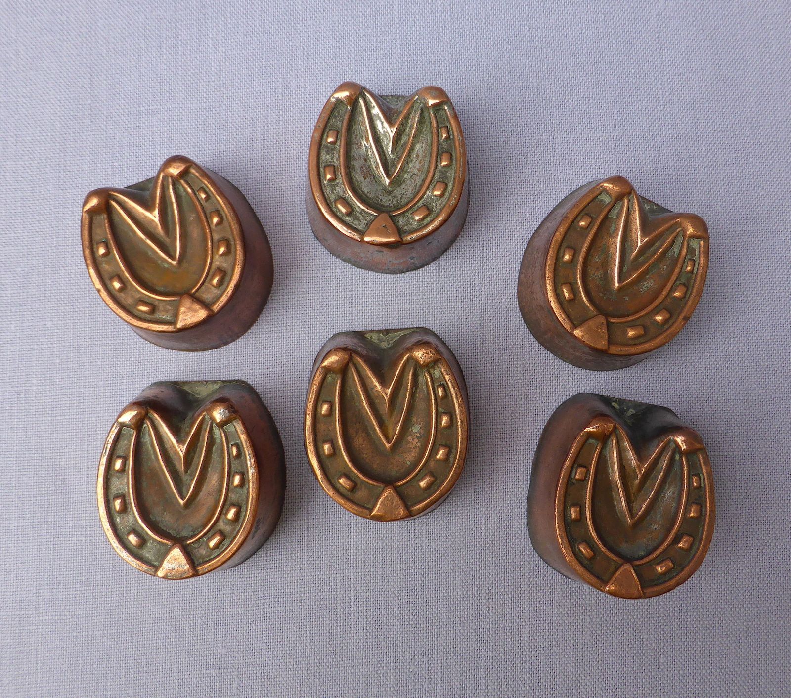 Set Of 6 Copper Horseshoe Shaped Aspic Moulds