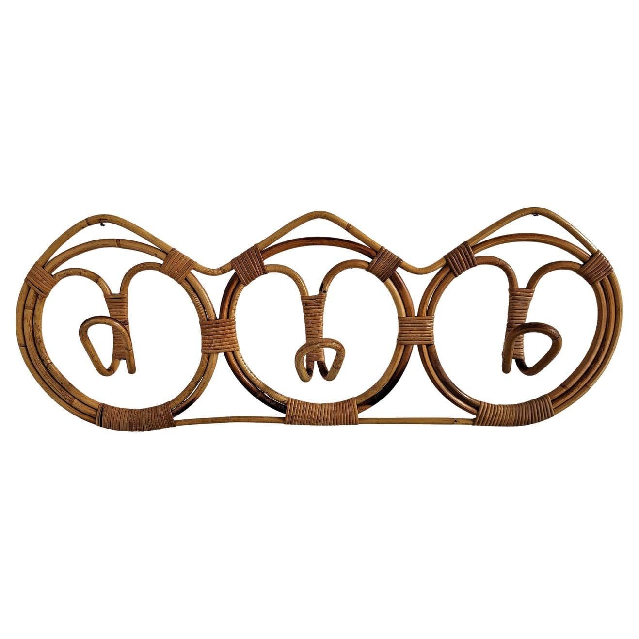 1960s Italian Bamboo Rattan Bohemian French Riviera Coat Hanger Rack Stand