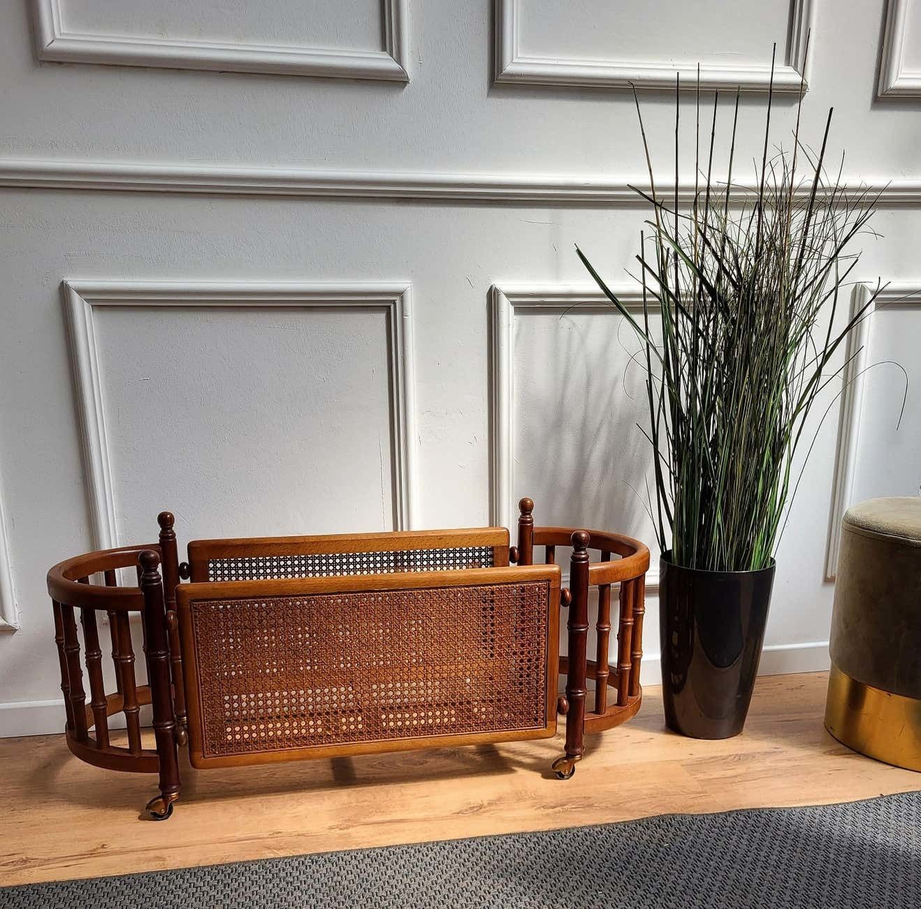 Mid Century Modern Italian Fruitwood Cane And Brass Cachepot Planter Jardinieres photo furniture