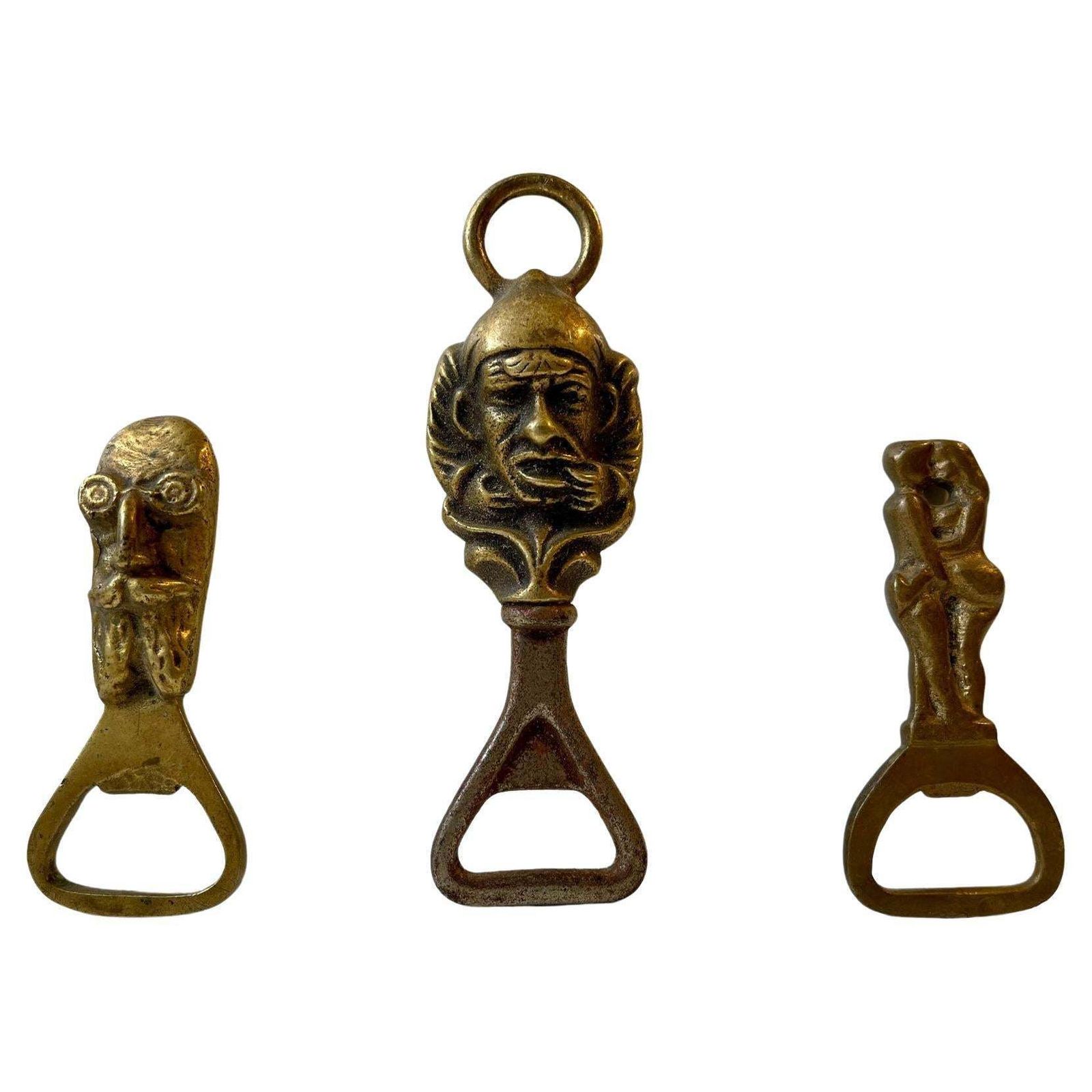 Antique Bottle Cap Openers In Brass, Set Of 3 photo Home Fixtures