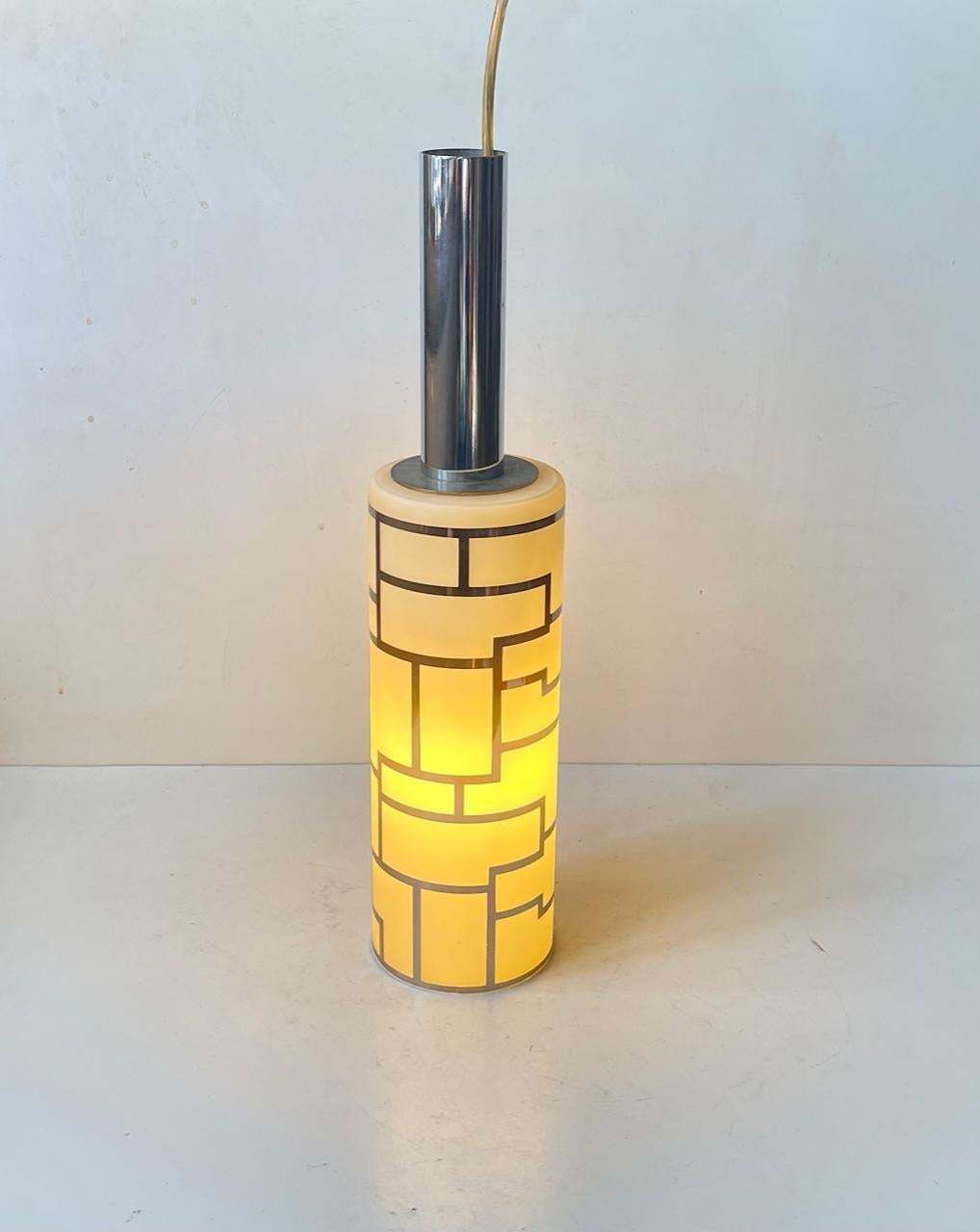 Vintage Italian Pendant Lamp In Glass And Chrome Plating 1980s