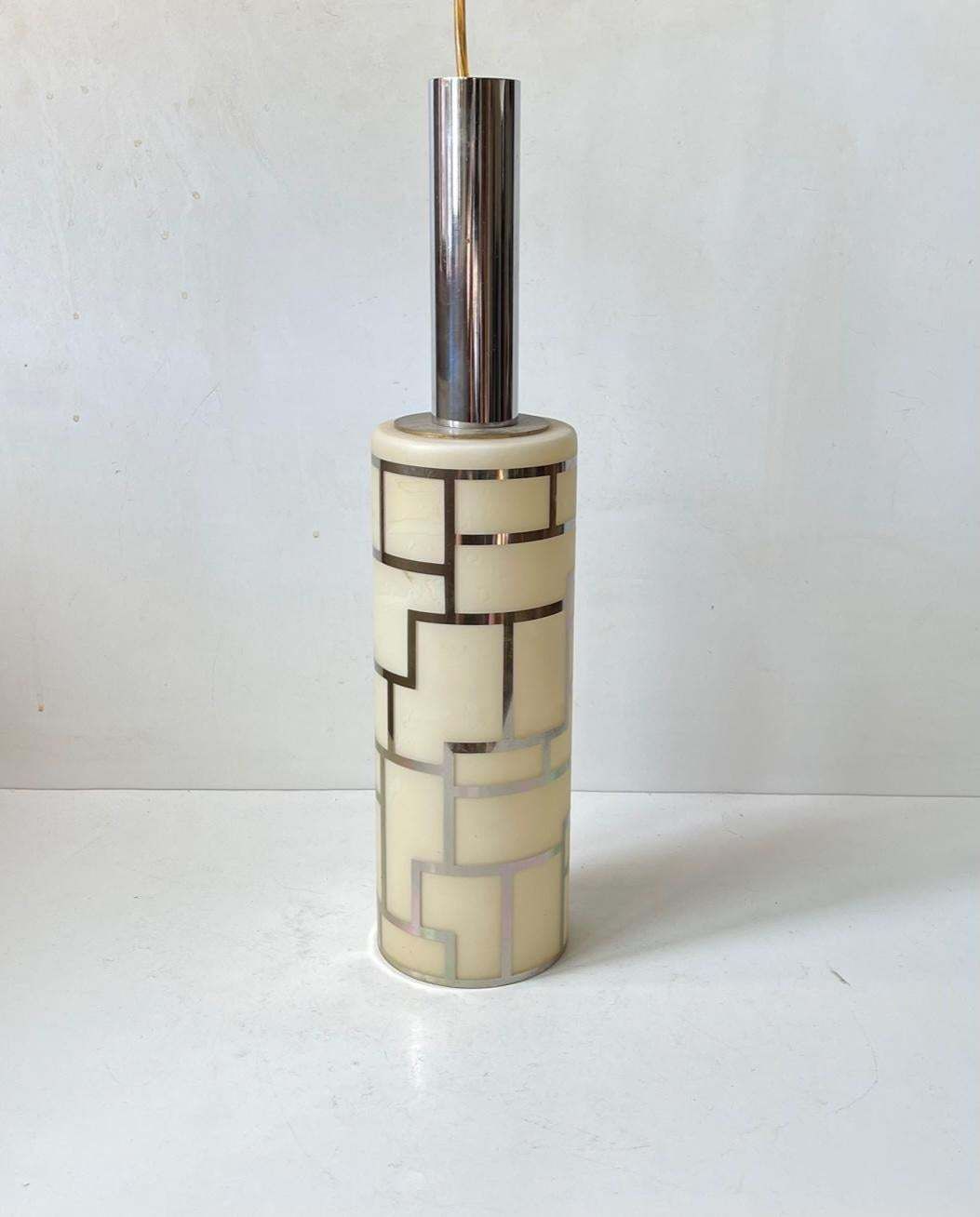 Vintage Italian Pendant Lamp In Glass And Chrome Plating 1980s photo furniture