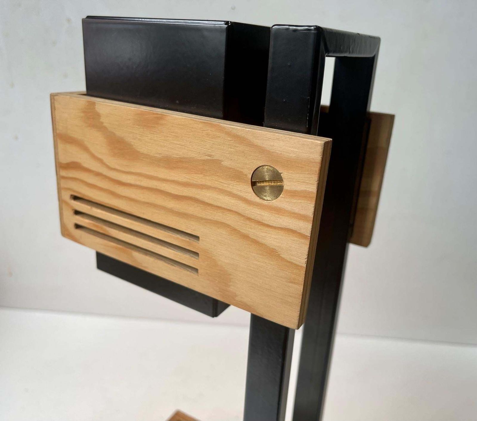 Claus Bolby Cubist Table Lamp In Plywood And Steel For Cebo Industri, 1970s photo for sale