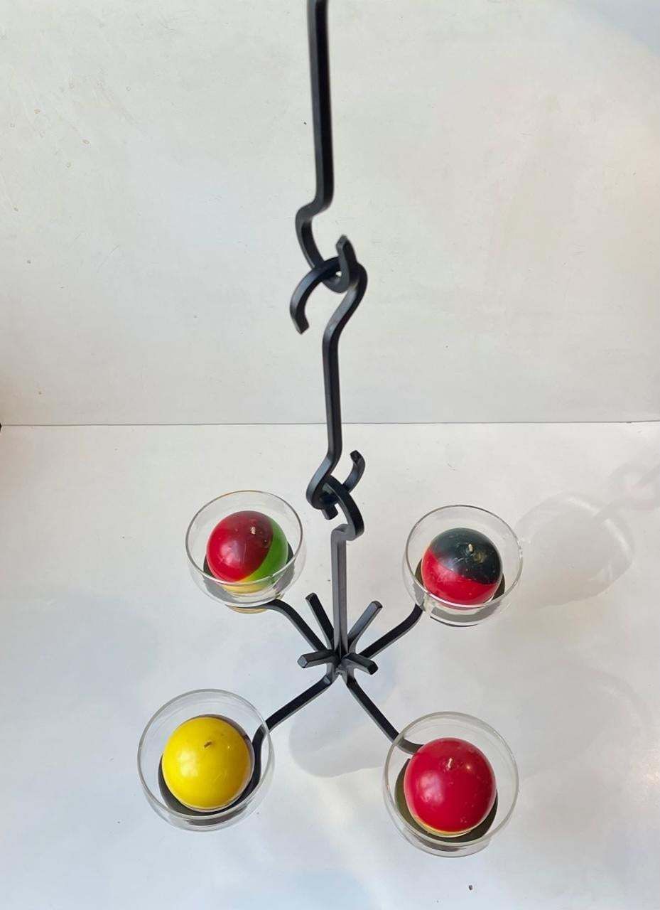 Sculptural Midcentury Suspended Candle Chandelier In Black Iron By Dantofte photo for sale