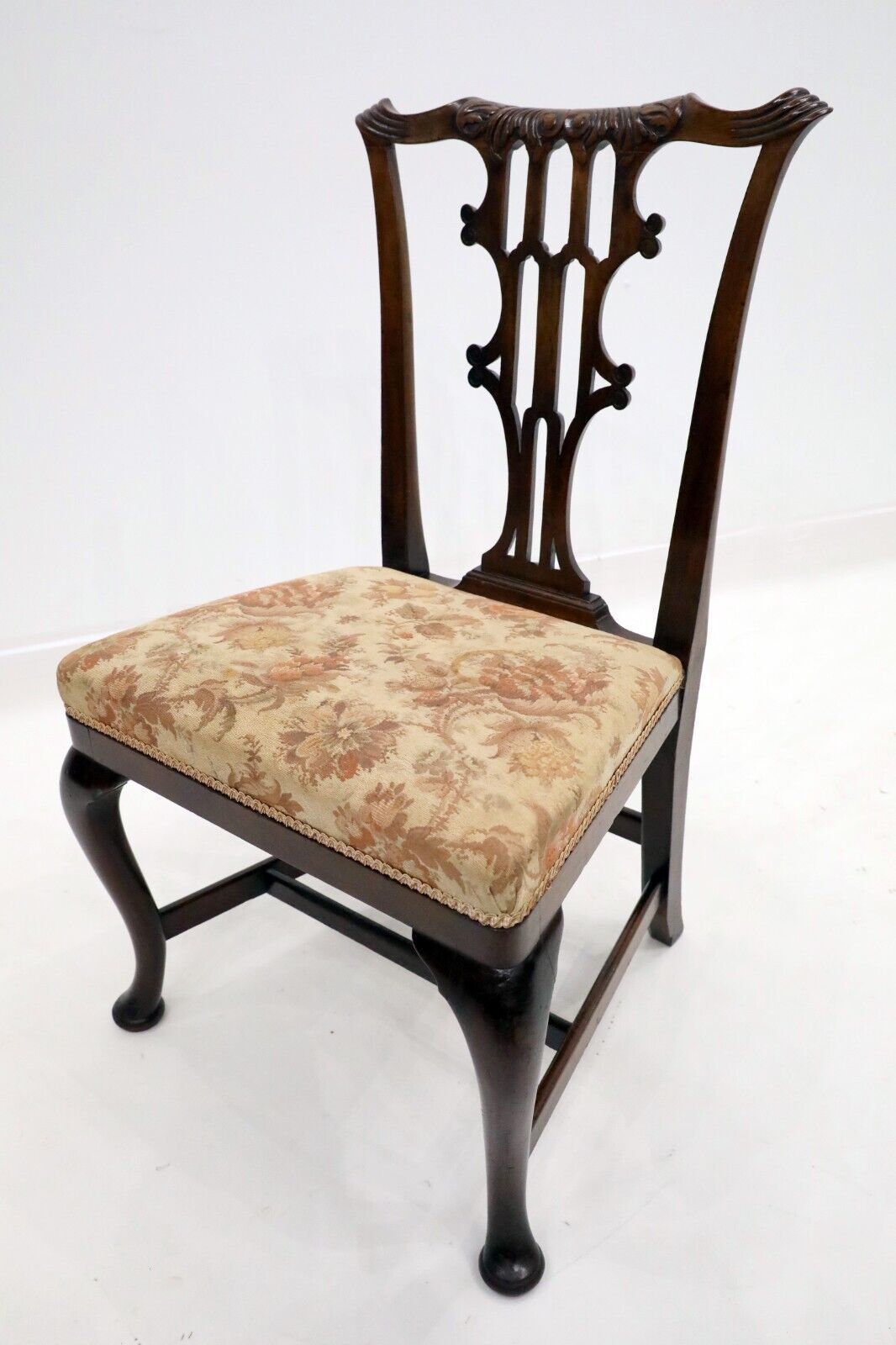 4 Chippendale Revival Dining Chairs Cabriole Legs Carved Back