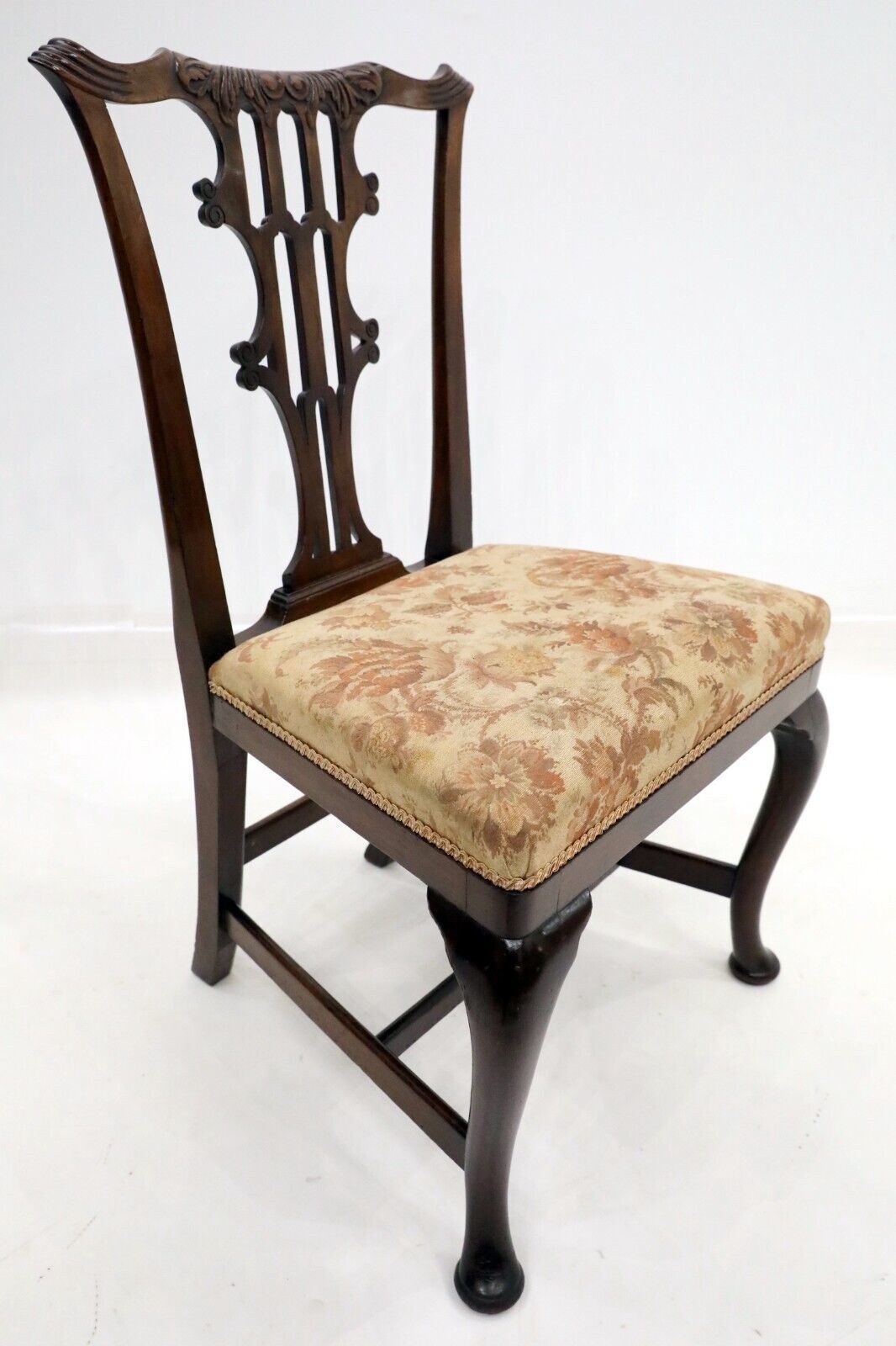 4 Chippendale Revival Dining Chairs Cabriole Legs Carved Back photo vintage