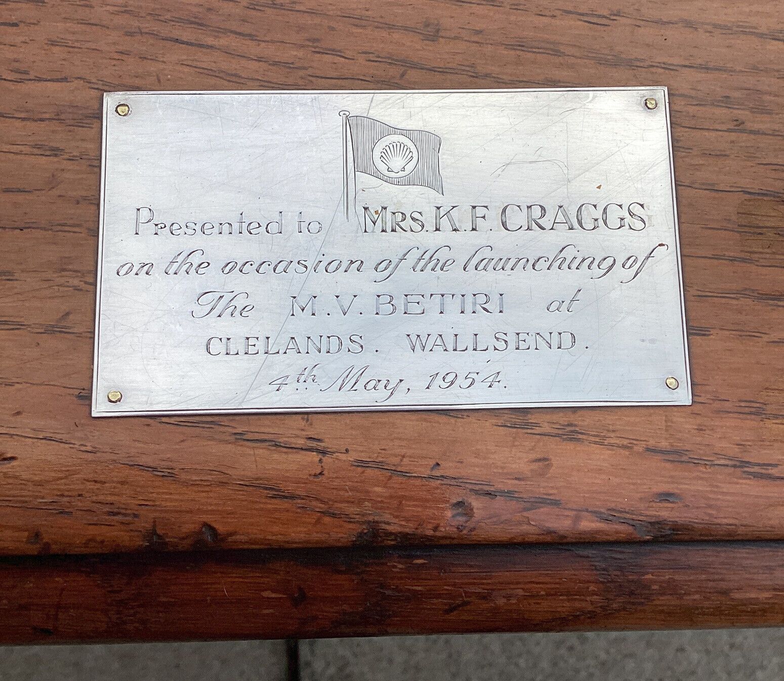 1954 Carved Oak Table / Large Canteen With Silver Plaque. Gifted To Mrs Craggs photo furniture