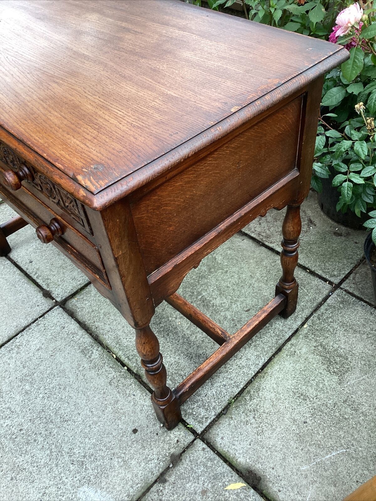 1954 Carved Oak Table / Large Canteen With Silver Plaque. Gifted To Mrs Craggs photo for sale