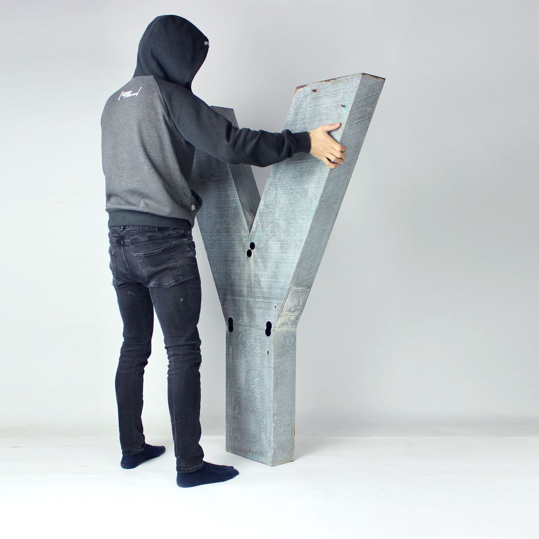 photo furniture Huge Vintage Industial Zinc Letter Y, Czechoslovakia 1950s