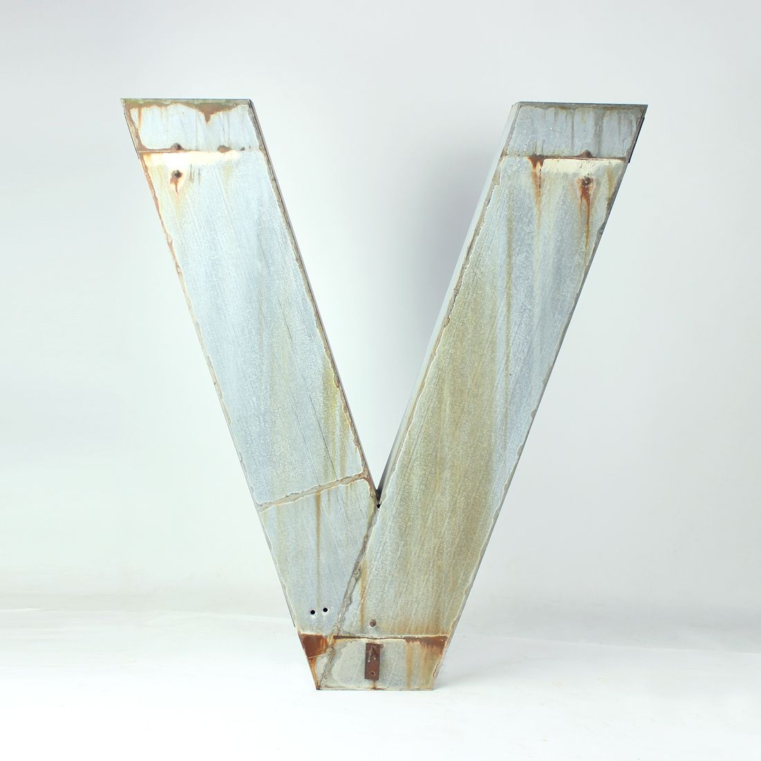 Huge Vintage Industial Zinc Letter V, Czechoslovakia 1950s