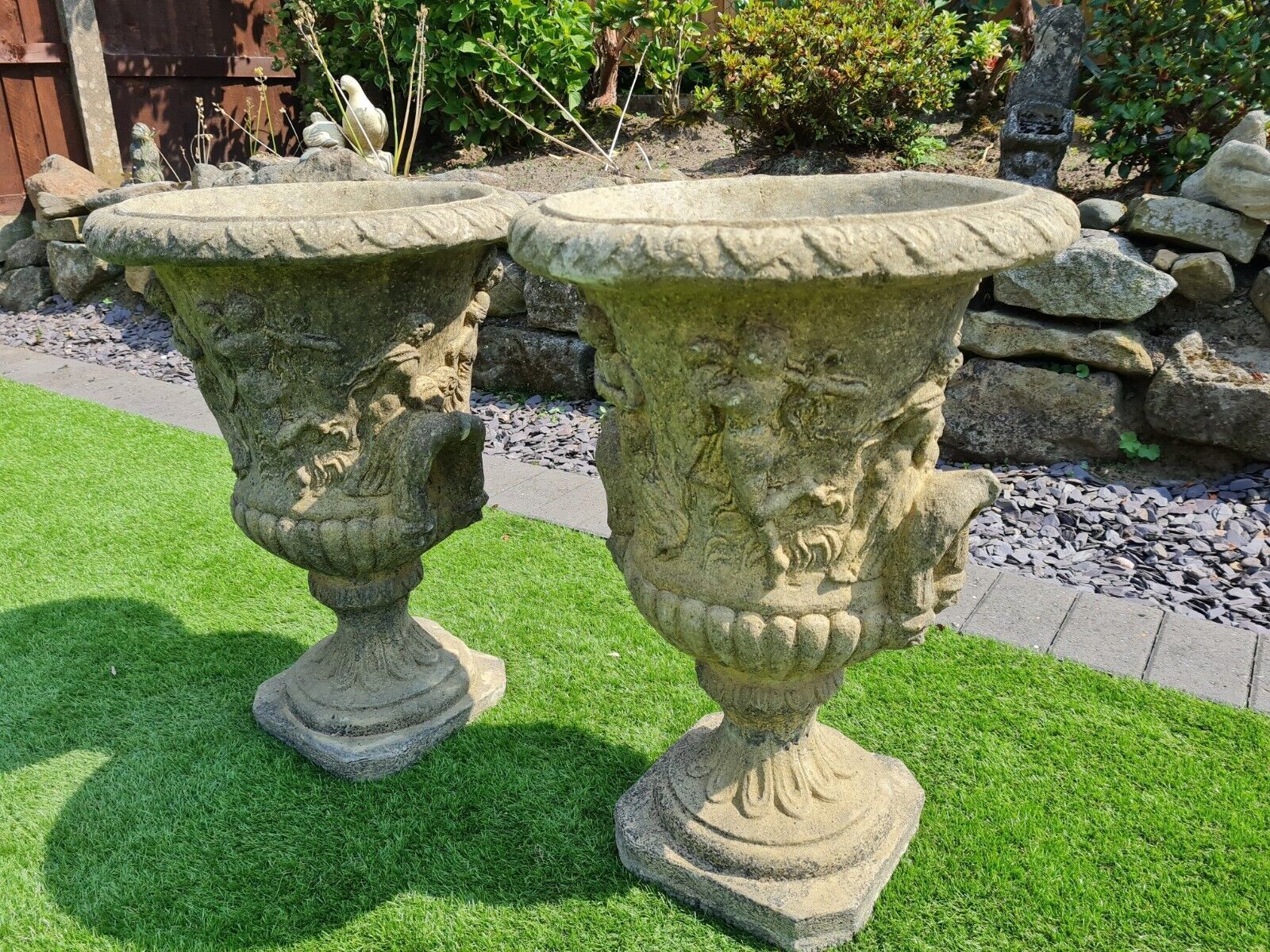 Vintage Decorative Greek Urns Planters English Stone 0236. photo Garden Decor