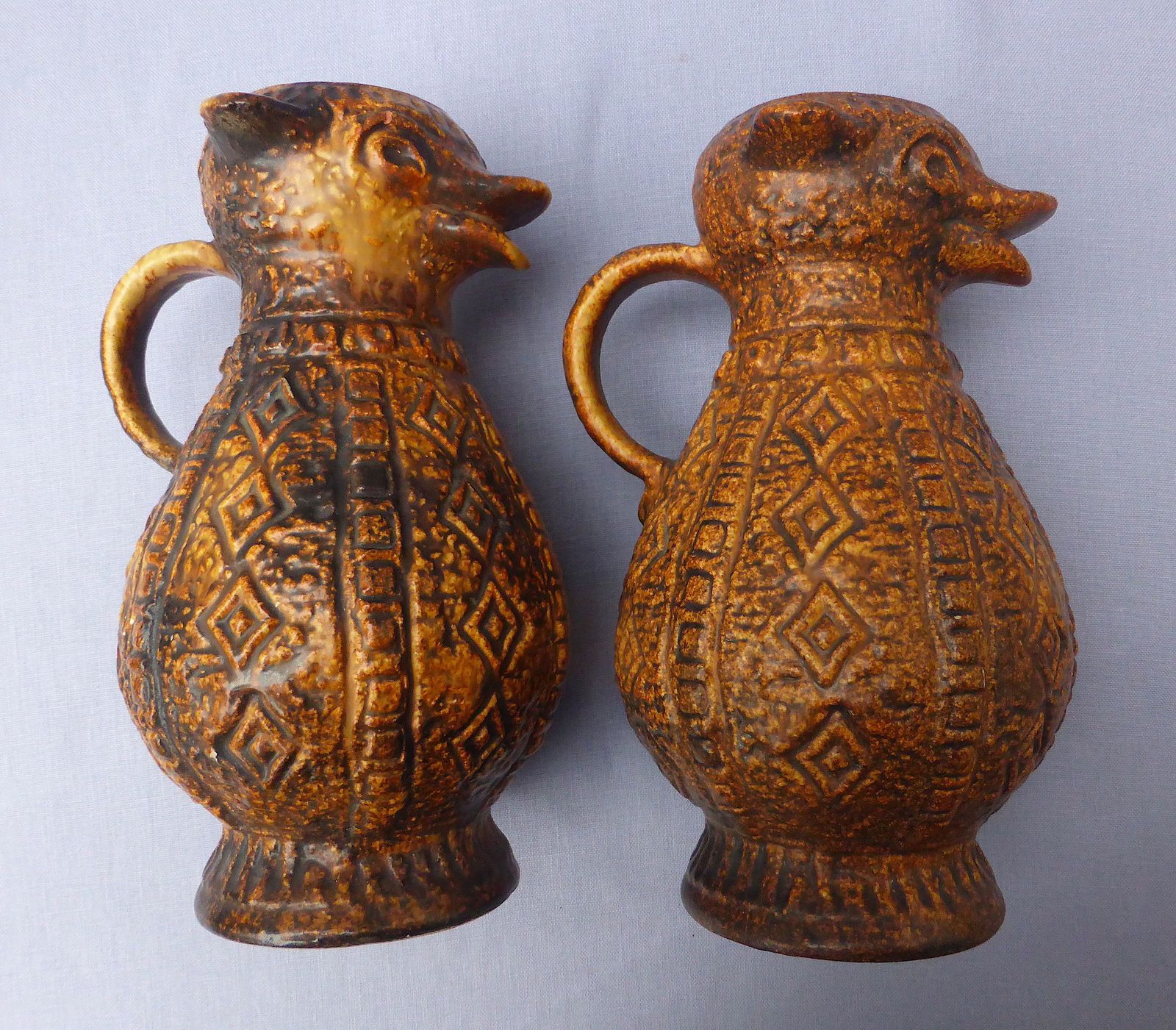 Unusual Pair Of 1970s Jasba Aztec Animal Jugs photo for sale