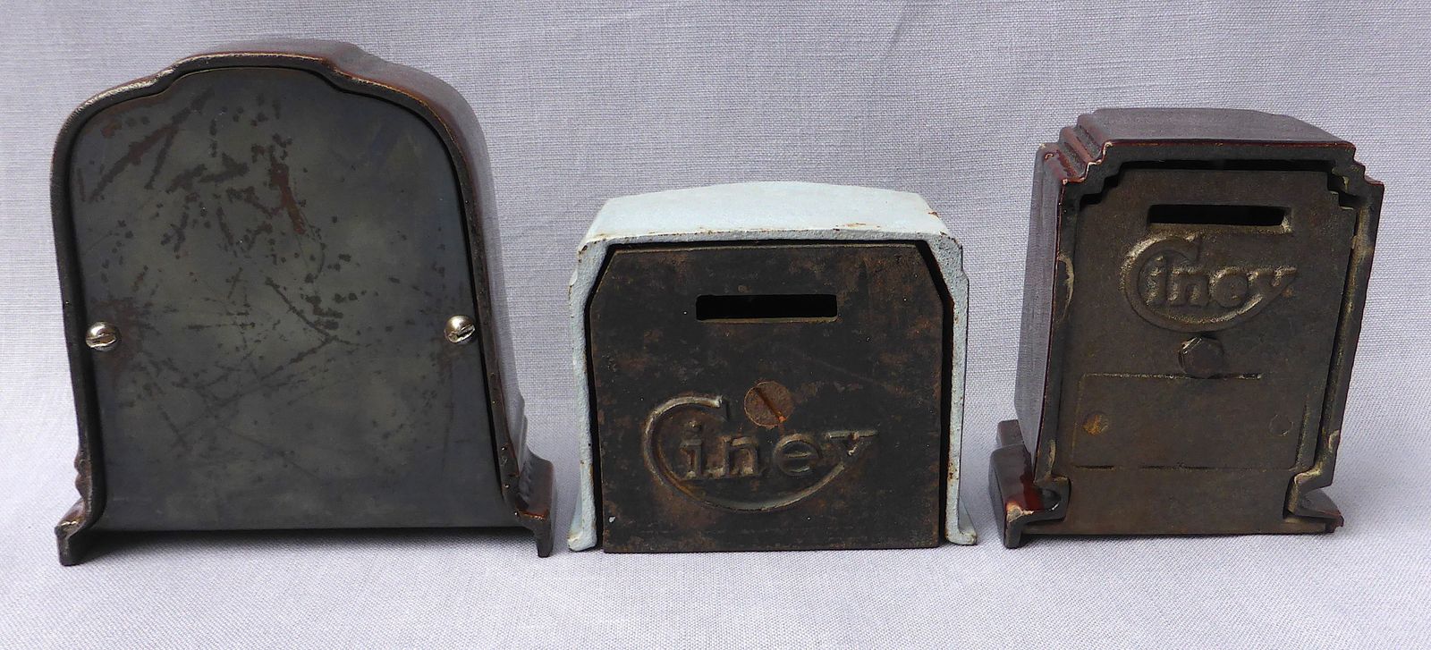 Trio Of Cast Iron Cinay & Fobrux Stove Money Boxes photo Home Decor