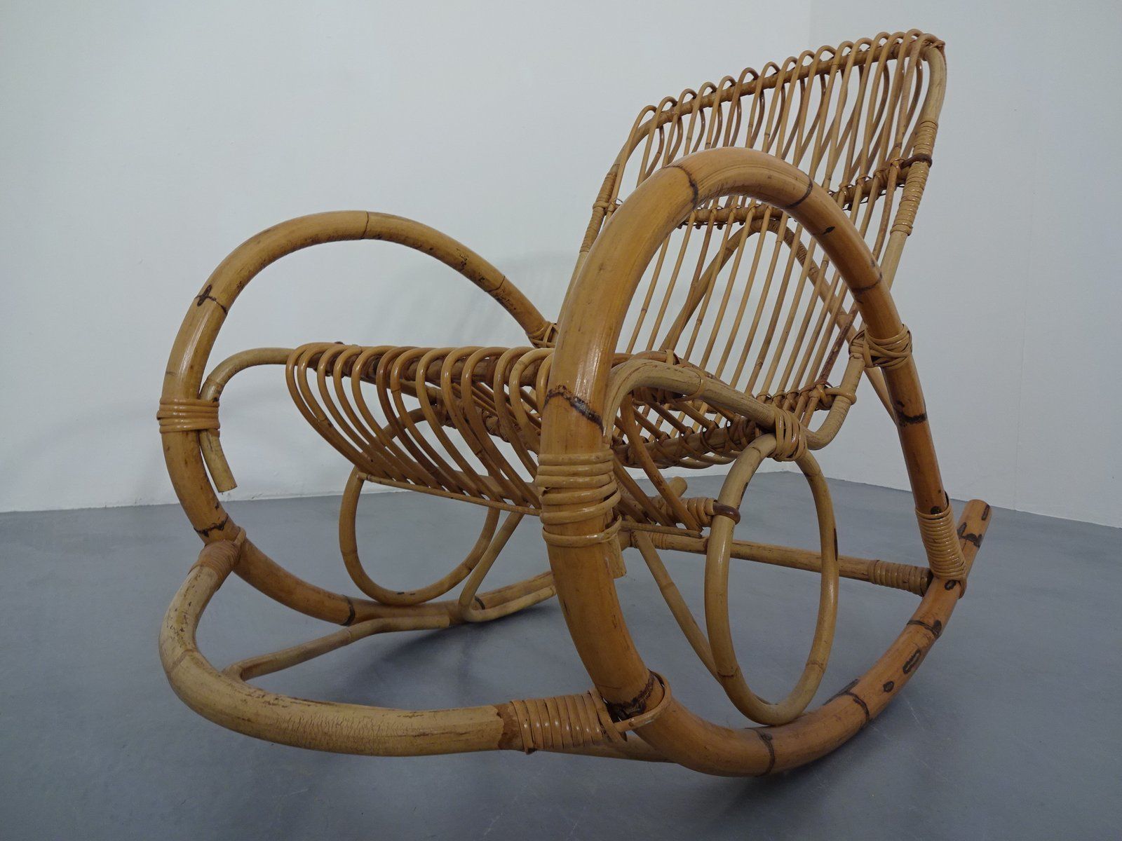 Mid Century Italian Bamboo Rocking Chair, 1950s photo for sale