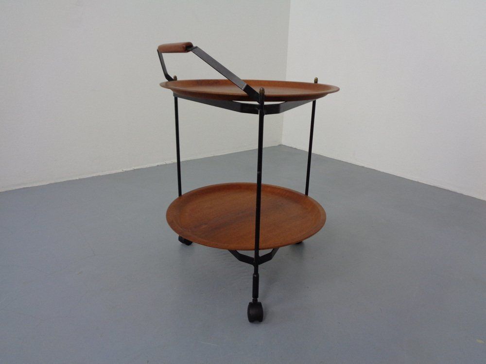 Mid Century Folding Teak & Metal Serving Bar Cart 1960s photo furniture
