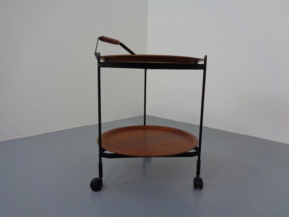 Mid Century Folding Teak & Metal Serving Bar Cart 1960s photo 262.0