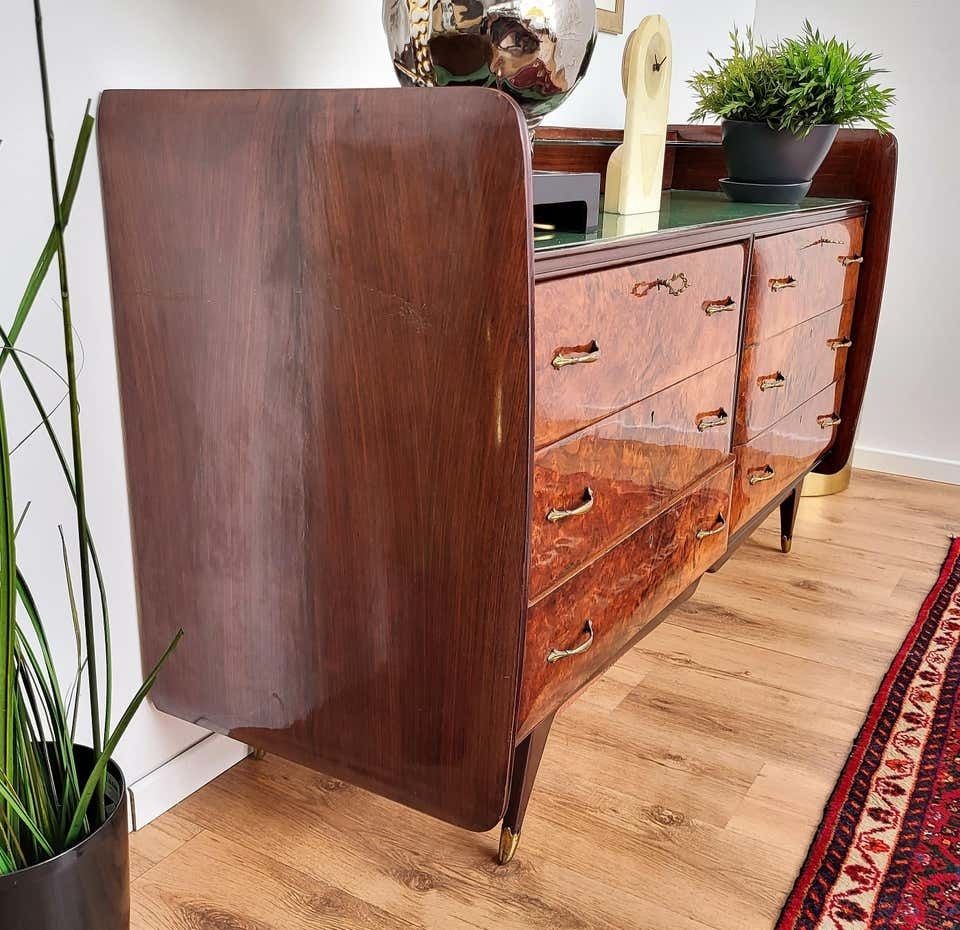 1960s Italian Art Deco Mid Century Modern Wood, Glass And Brass Chest Of Drawers photo for sale