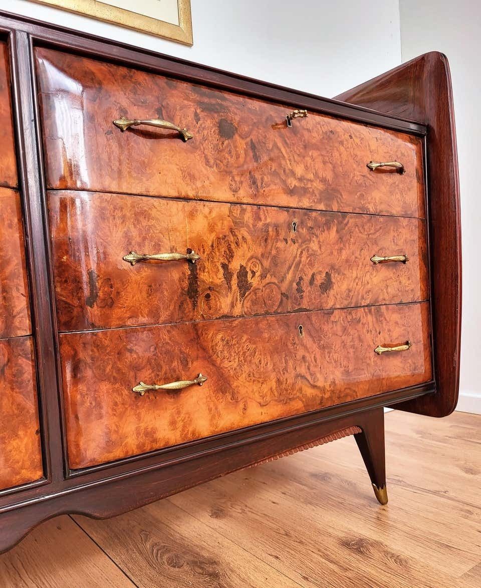 1960s Italian Art Deco Mid Century Modern Wood, Glass And Brass Chest Of Drawers photo Furniture