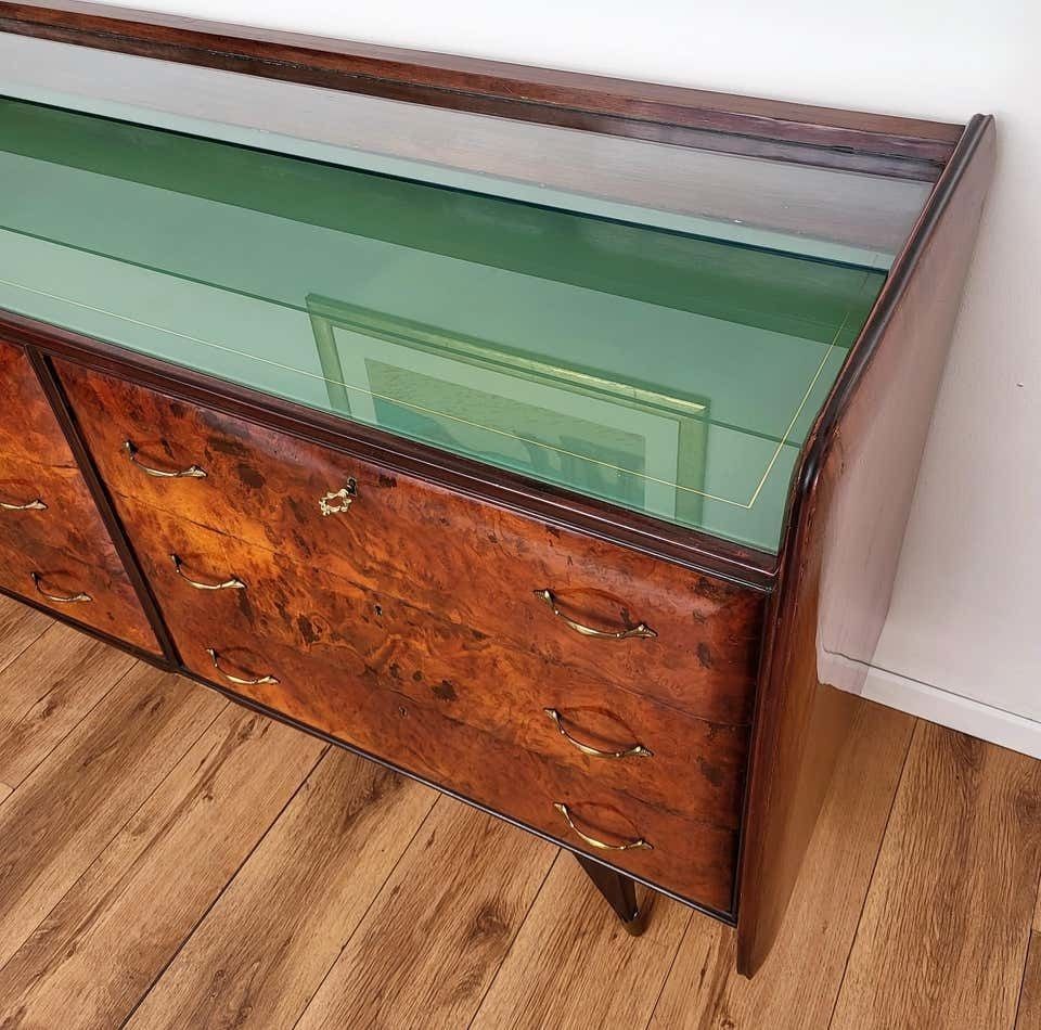 1960s Italian Art Deco Mid Century Modern Wood, Glass And Brass Chest Of Drawers photo 2492.0