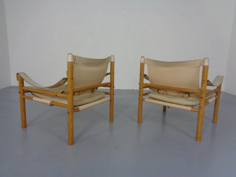 photo furniture Oak & Leather Sirocco Safari Chairs By Arne Norell, 1960s, Set Of 2