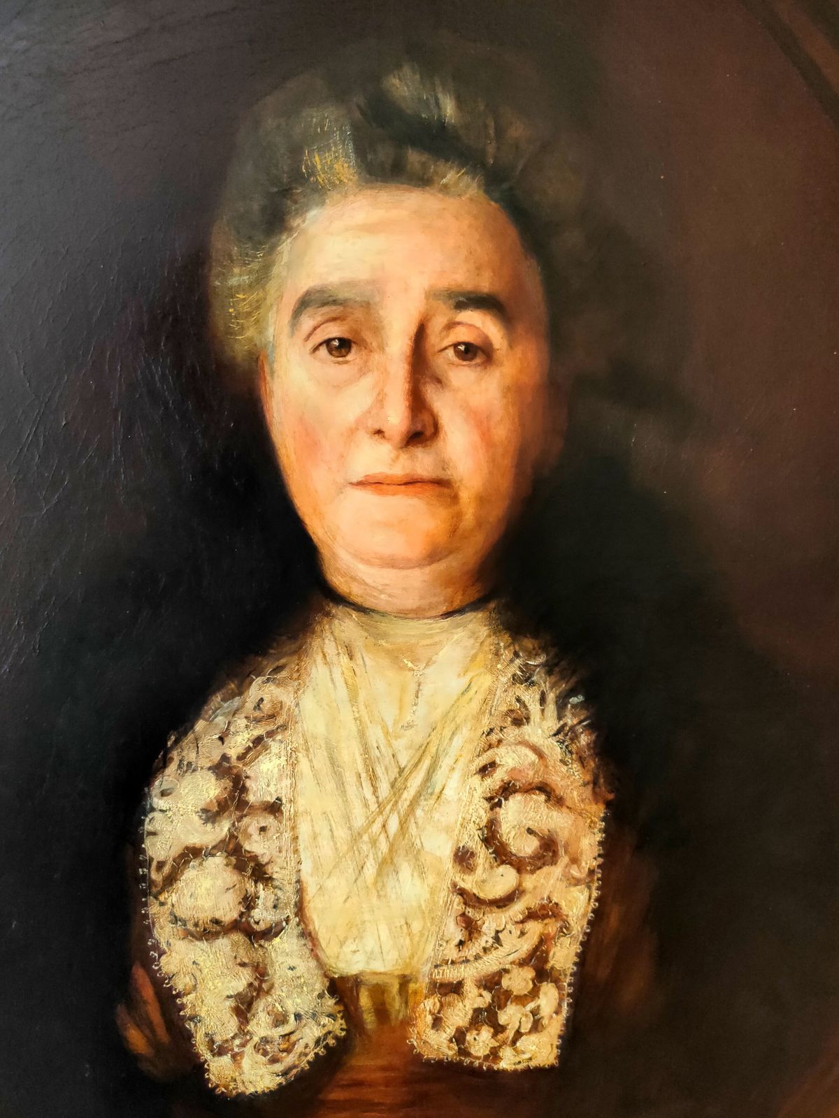 Oil Painting   Portrait Of An Elder Lady In A Lace Stole By Harry Clifford Pilsbury