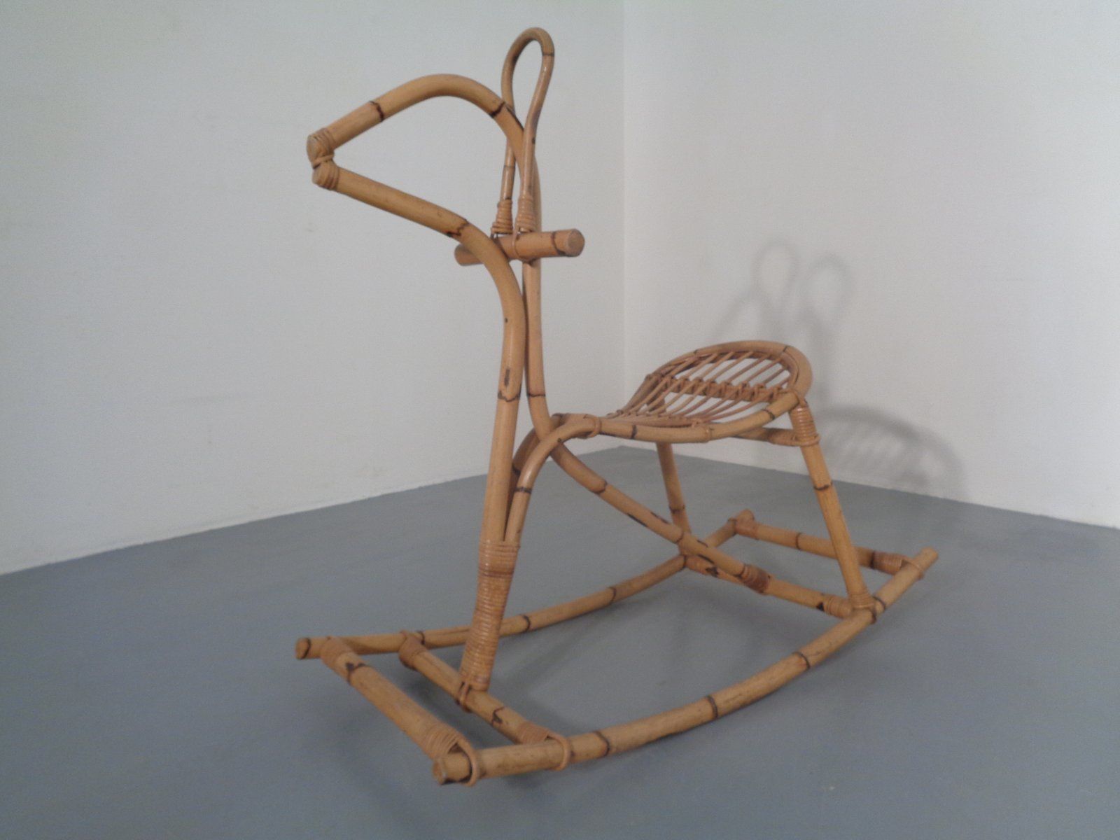 Large Bamboo Rocking Horse By Dirk Van Sliedregt For Rohé Noordwolde, 1950s