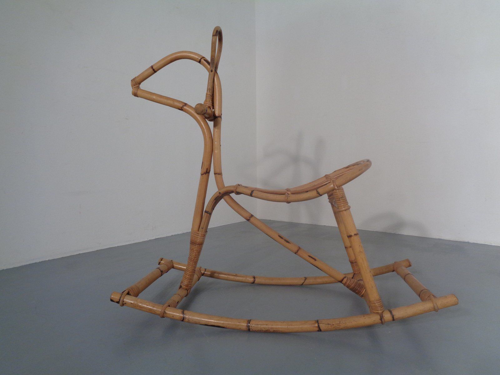 Large Bamboo Rocking Horse By Dirk Van Sliedregt For Rohé Noordwolde, 1950s photo for sale