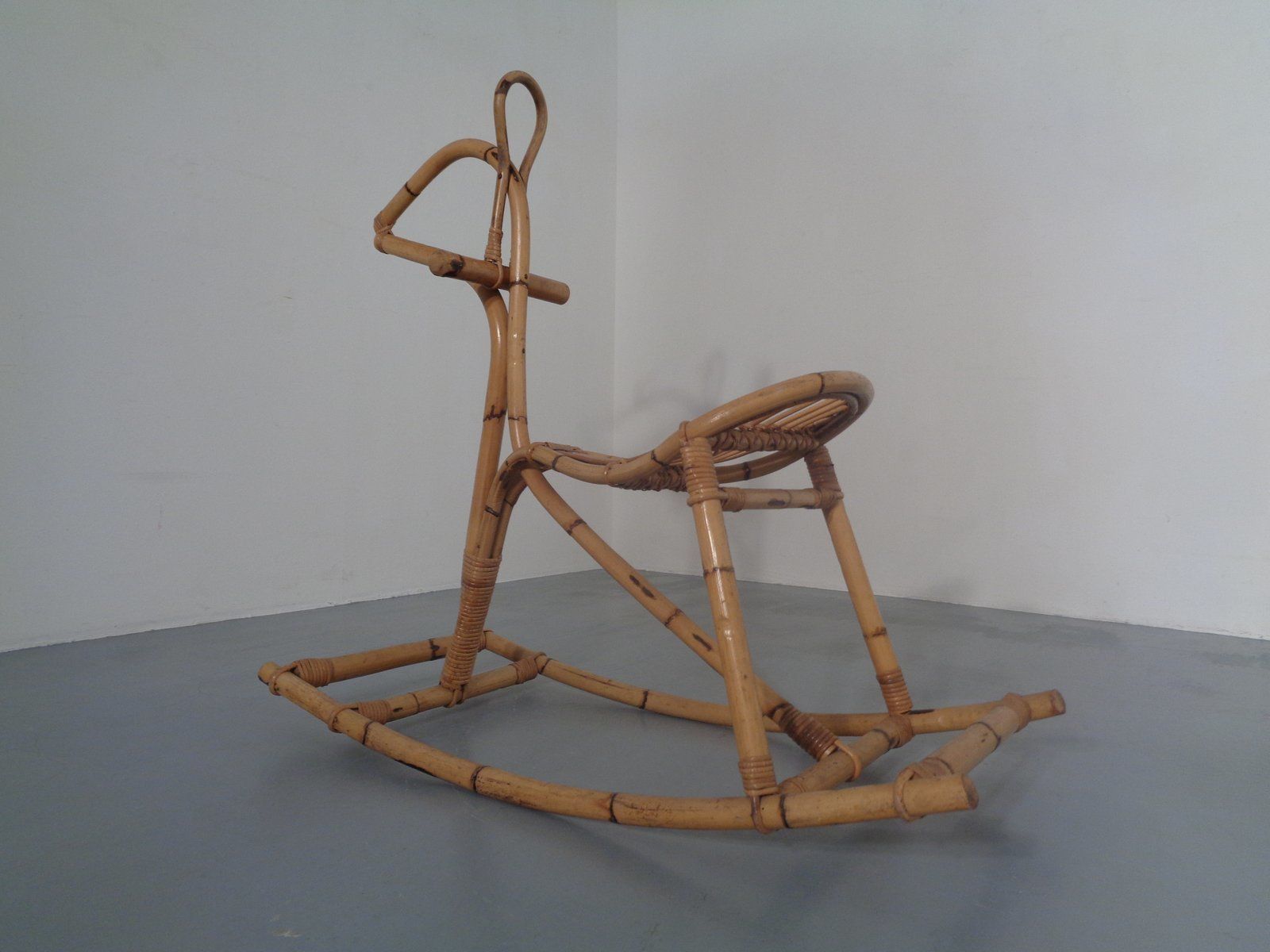 Large Bamboo Rocking Horse By Dirk Van Sliedregt For Rohé Noordwolde, 1950s photo 777.0