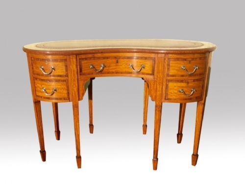 Antique Inlaid Satinwood And Kingwood Kidney Shape Desk photo furniture