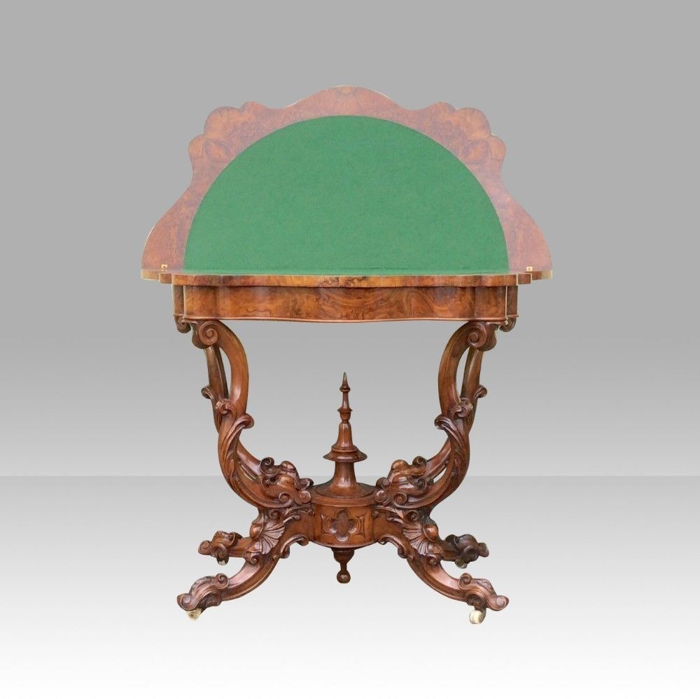 photo for sale Antique Burr Walnut Serpentine Shaped Antique Games Card Table