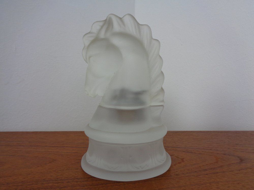 French Horse Lighter & Ashtray In Frosted Crystal Glass, 1960s, Set Of 3 photo Home Decor